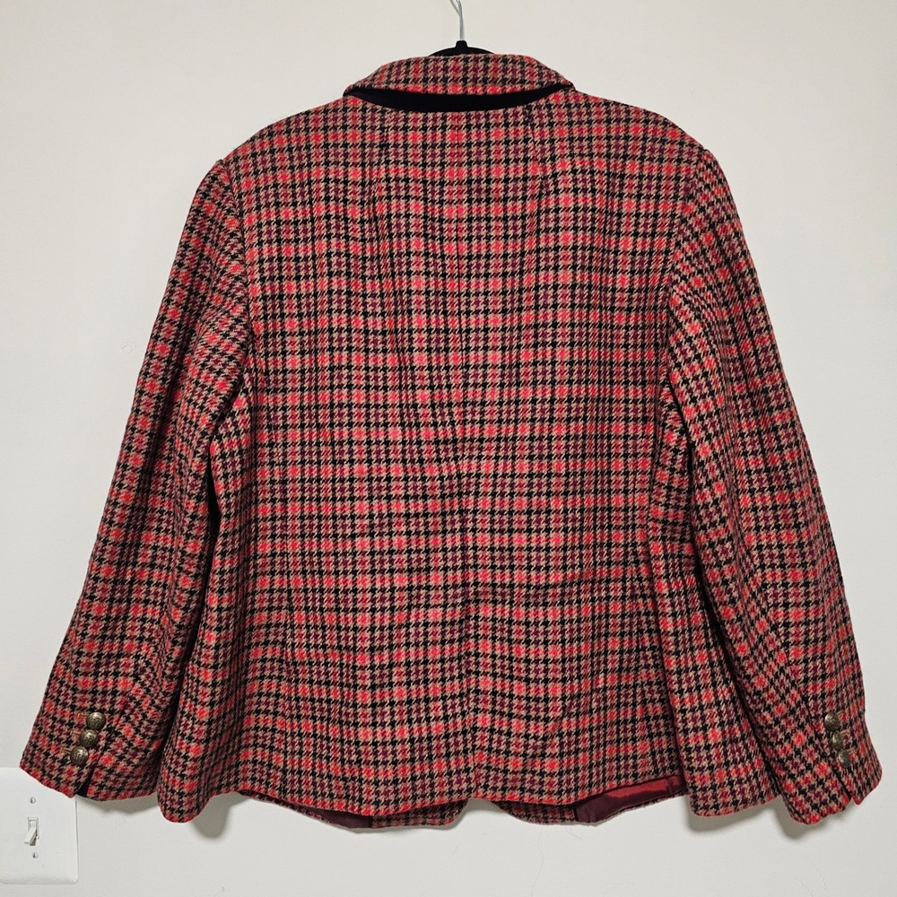 Talbots Aberdeen Blazer 20W Red Houndstooth Plaid Wool Blend Academia Career - Picture 2 of 11